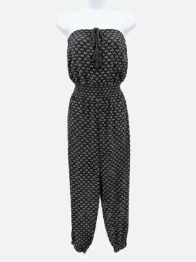 La Vie en Rose Aqua Strapless Black Jumpsuit White Palm - Smocked/Stretch - XL